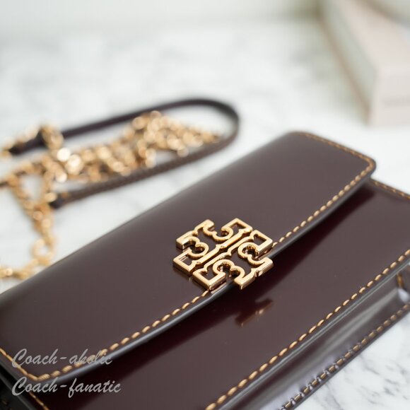 NWT Tory Burch Britten Smooth Leather Chain Wallet Crossbody in Tempranillo - Picture 7 of 11
